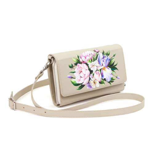 Женская сумка клатч через плечо "Цветочный принт" на заказ - женская кожаная сумка ручной работы с авторским рисунком фото 4