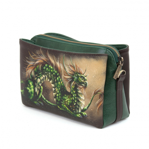 Женская кожаная сумка через плечо с рисунком ручной работы "Сказочный дракон" — кросс боди с принтом на заказ фото 5