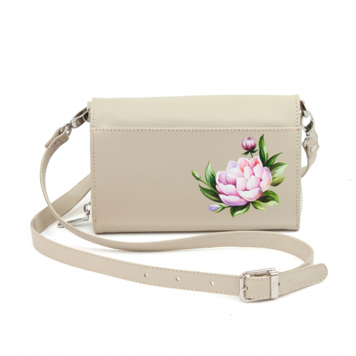 Женская сумка клатч через плечо "Цветочный принт" на заказ - женская кожаная сумка ручной работы с авторским рисунком фото 2