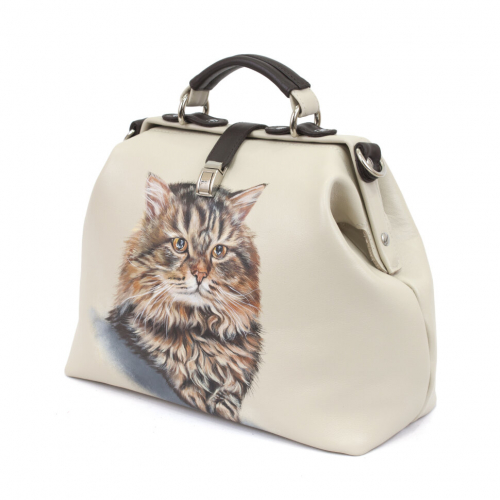 Светлый кожаный саквояж ручной работы с портретом питомца на заказ - изготовление кожаной женской сумки ручной работы с рисунком | Сумки с принтом на заказ - Sumnizza фото 5