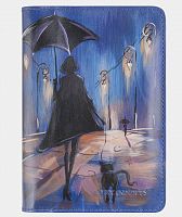 Обложка для паспорта с карманами "Вечерняя прогулка" — женский кожаный кошелек-портмоне ручной работы с рисунком на заказ