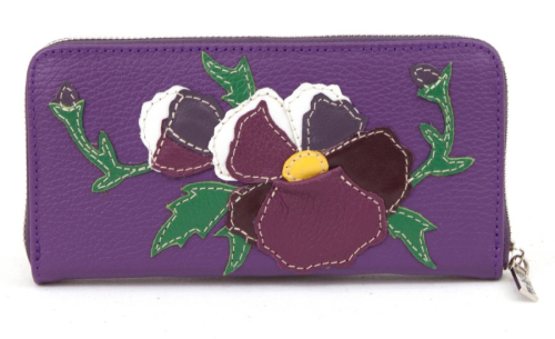 Женский кошелек с аппликацией "Ирисы" - кожаный женский кошелек-портмоне ручной работы с рисунком на заказ |  Sumnizza