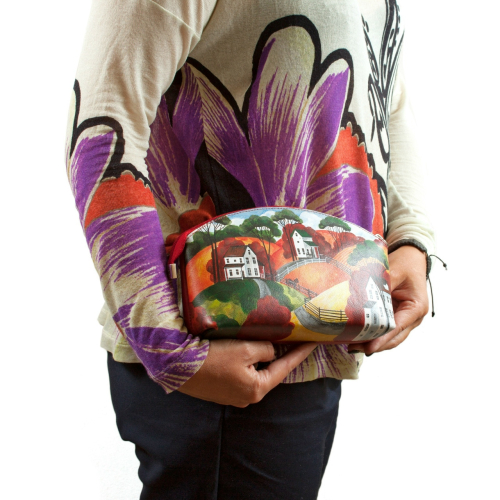 Женская косметичка с рисунком "Слоники под яблоней" - кожаная женская косметичка ручной работы с рисунком на заказ |  Sumnizza фото 3