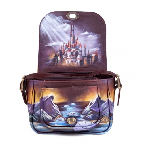 Женская кожаная сумка через плечо с рисунком ручной работы "Время Чеширского кота" — кросс боди с принтом на заказ фото 6