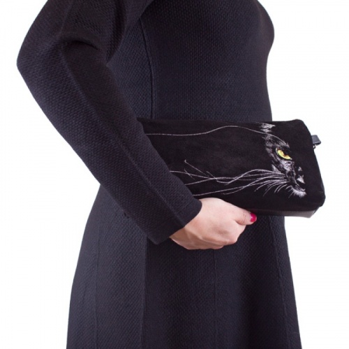 Женский клатч из замши с вышивкой "Кошачьи вибриссы" на заказ - женская кожаная сумка ручной работы с авторским рисунком фото 6