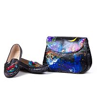 Мокасины "Этно Кот" - оригинальные женские кожаные и замшевые мокасины ручной работы с принтом, рисунком