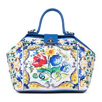 Белый саквояж из кожи "Доменико и Стефано" ручной работы с рисунком и вышивкой на заказ
