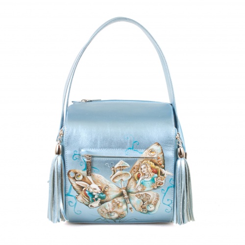 Молодежная квадратная сумка "Весёлый Чешир" ручной работы с рисунком и вышивкой на заказ
 фото 3