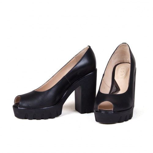 Кожаные черные туфли с открытым мыском "Ночь" фото фото 2