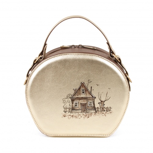 Сумка полукруглой формы с росписью "Старый городок" - круглая кожаная женская сумка ручной работы с рисунком |  Sumnizza фото 2