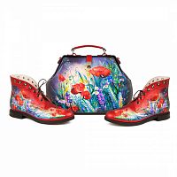 Комплект саквояж и ботинки "Летний луг" — женский кожаный набор туфли и сумка ручной работы с рисунком