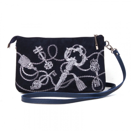 Женский замшевый клатч с вышивкой "Сплетенные ключи" на заказ - женская кожаная сумка ручной работы с авторским рисунком