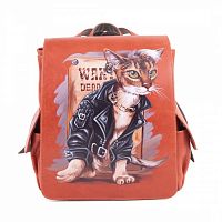 Женский городской рюкзак с росписью "Кот-бандит" — кожаный рюкзак ручной работы с рисунком на заказ | Купить в Sumnizza