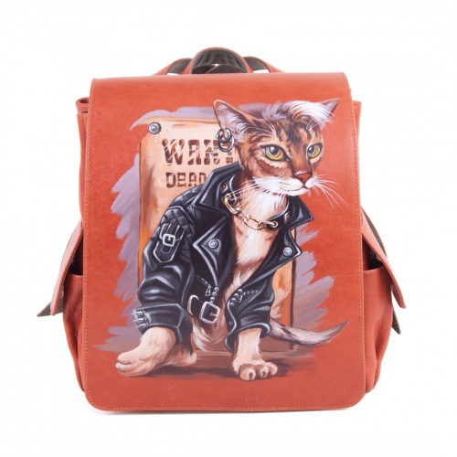 Женский городской рюкзак с росписью "Кот-бандит" - кожаный рюкзак ручной работы с оригинальным рисунком на заказ |  Sumnizza