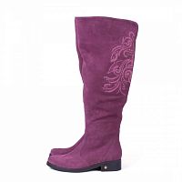 Женские замшевые ботфорты "Бусинки" - широкие женские кожаные и замшевые сапоги ручной работы с принтом, рисунком на заказ