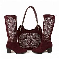 Комплект сапоги с вышивкой и сумка "Восточный огурец" — женский кожаный набор туфли и сумка ручной работы с рисунком