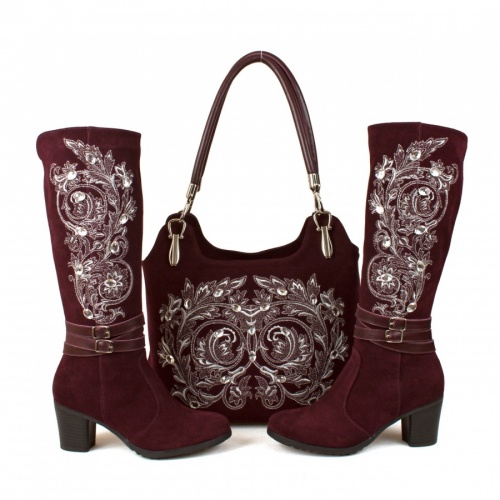 Комплект сапоги с вышивкой и сумка "Восточный огурец" - кожаный женский набор рюкзак и ботинки ручной работы с рисунком |  Sumnizza