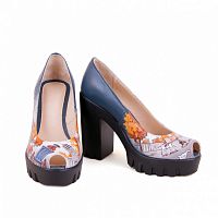 Кожаные туфли с открытым мыском с росписью "Старый город" фото