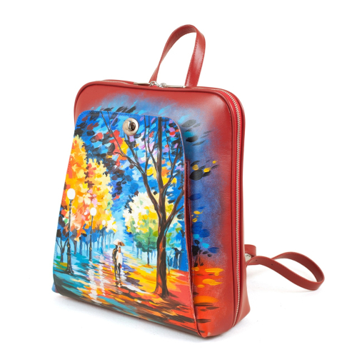 Городской рюкзак с накладным карманом и росписью "Осенний вечер" ручной работы с рисунком и вышивкой на заказ - Sumnizza фото 2