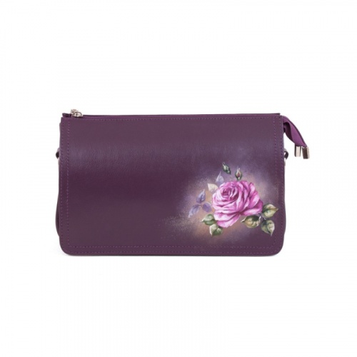 Женская кожаная сумка через плечо с рисунком ручной работы "Букет роз" — кросс боди с принтом на заказ фото 3