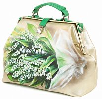 Сумка саквояж через плечо с рисунком "Ландыши" ручной работы с рисунком и вышивкой на заказ
