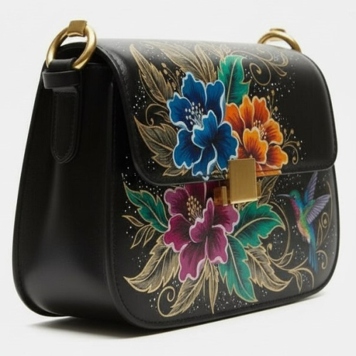 Кожаная сумка кросс боди с цветным принтом ручной работы на заказ "Колибри" — кросс боди с принтом на заказ фото 3