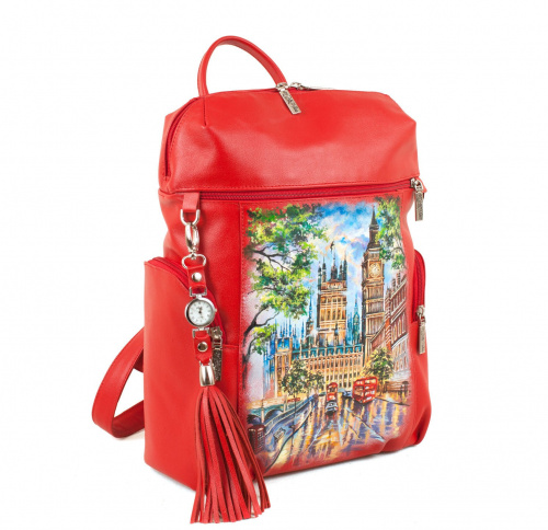 Женский рюкзак с боковыми карманами на молнии "Лондон" - кожаный рюкзак ручной работы с оригинальным рисунком на заказ |  Sumnizza фото 3