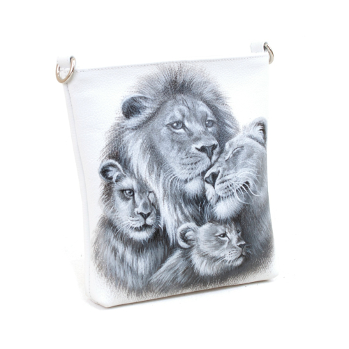 Сумочка женская кросс боди с рисунком ручной работы "Семейство львов" — кросс боди с принтом на заказ фото 5