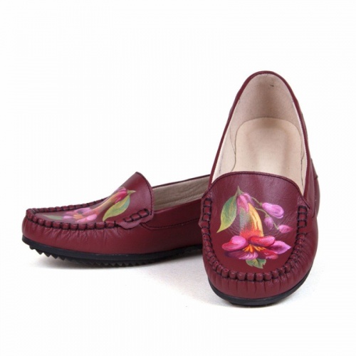 Женские мокасины из кожи "Яркие колокольчики" - кожаные и замшевые мокасины ручной работы с рисунком на заказ | Sumnizza