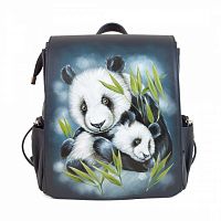 Женский рюкзак из кожи с росписью "Семейство пандочек" — кожаный рюкзак ручной работы с рисунком на заказ | Купить в Sumnizza