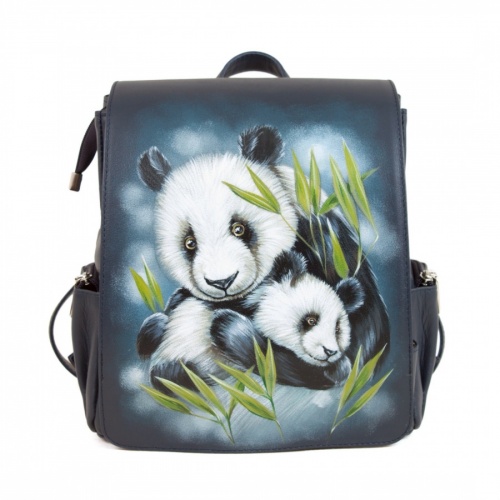 Женский рюкзак из кожи с росписью "Семейство пандочек" - кожаный рюкзак ручной работы с оригинальным рисунком на заказ |  Sumnizza