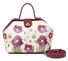 Кожаный саквояж с росписью "Цветы бордо" ручной работы с рисунком и вышивкой на заказ
