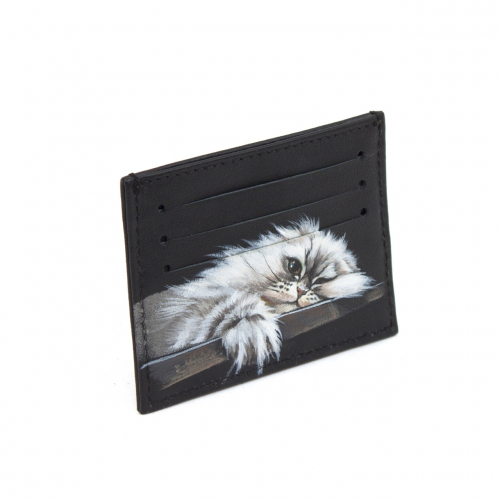 Холдер для карт с ручной росписью "Котик" - кожаный женский конверт для карт, холдер ручной работы с рисунком |  Sumnizza фото 3