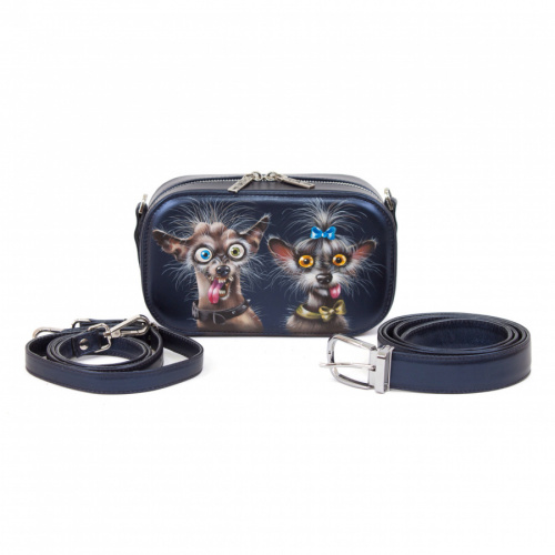 Женская кожаная сумка через плечо с рисунком ручной работы "Злые собачки" — кросс боди с принтом на заказ