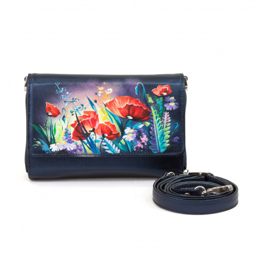 Женская сумка-клатч ручной работы с росписью "Алые маки" на заказ - женская кожаная сумка ручной работы с авторским рисунком фото 6