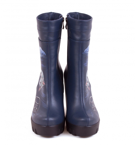 Комплект кожаные полусапоги и рюкзак "Чеширский кот" - кожаный женский набор рюкзак и ботинки ручной работы с рисунком |  Sumnizza фото 4