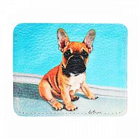 Холдер из кожи для карт и купюр с фотопринтом "Бульдожка" — кожаный женский конверт для карт, холдер ручной работы с рисунком и фото-принтом