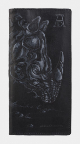 Портмоне кожаное ручной работы черного цвета с рисунком "Черный носорог" - кожаный женский кошелек-портмоне ручной работы с рисунком на заказ |  Sumnizza