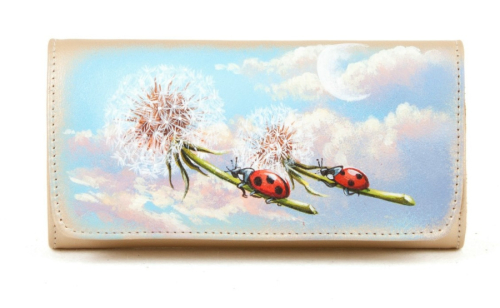 Женский кожаный кошелек-визитница с рисунком "Полет" - кожаный женский кошелек-портмоне ручной работы с рисунком на заказ |  Sumnizza