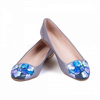Балетки из натуральной кожи "Незабудки" — женские кожаные балетки ручной работы с рисунком и вышивкой
