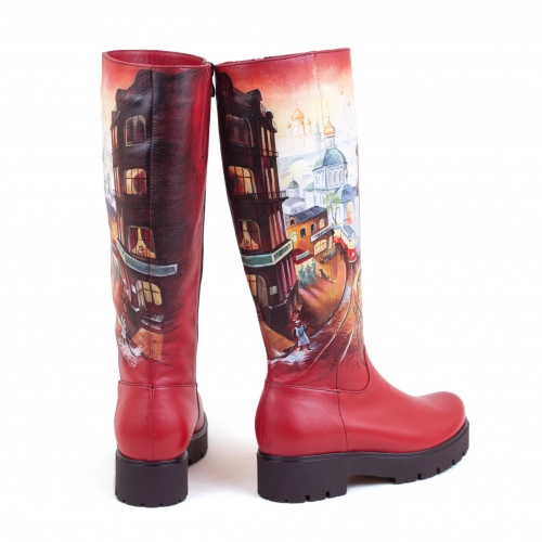 Комплект рюкзак и сапоги "Мастер и Маргарита" - кожаный женский набор рюкзак и ботинки ручной работы с рисунком |  Sumnizza фото 5