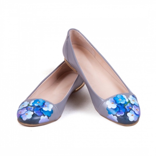 Балетки из натуральной кожи "Незабудки" - кожаные женские балетки ручной работы с рисунком на заказ |  Sumnizza