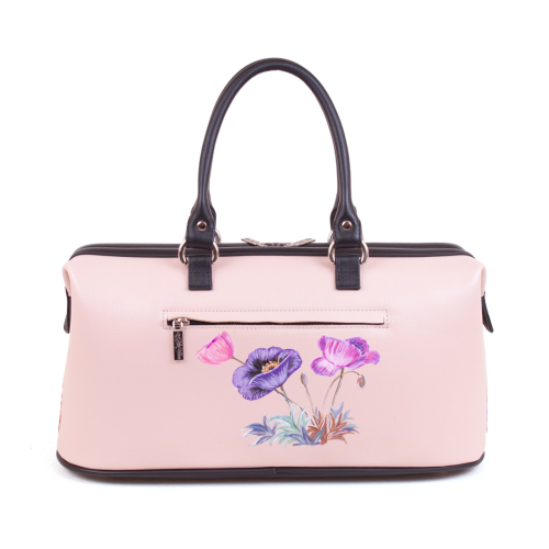 Женский саквояж ручной работы с рисунком "Полевые маки" - кожаный дорожный саквояж ручной работы с рисунком на заказ |  Sumnizza фото 2