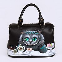 Женский саквояж с ручной росписью "В гостях у Чешира" ручной работы с рисунком и вышивкой на заказ
