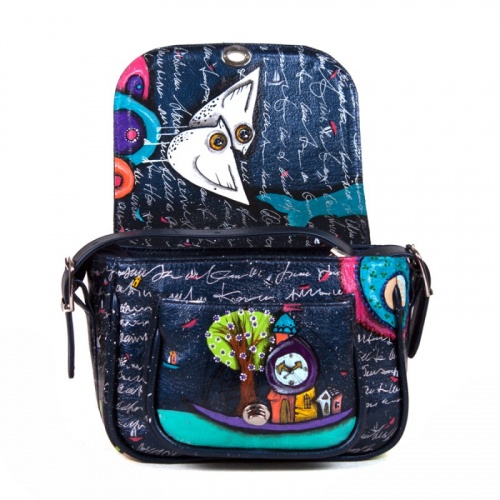 Женская кожаная сумка через плечо с рисунком ручной работы "Чайки" — кросс боди с принтом на заказ фото 6