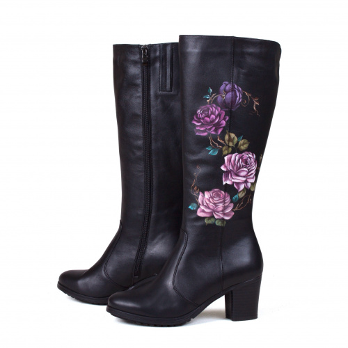 Комплект сапоги и сумка-саквояж "Розы 3D" - кожаный женский набор рюкзак и ботинки ручной работы с рисунком |  Sumnizza фото 6