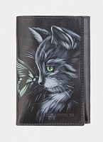 Женский кошелёк с рисунком кошечки "Знакомство" ручной работы с рисунком на заказ