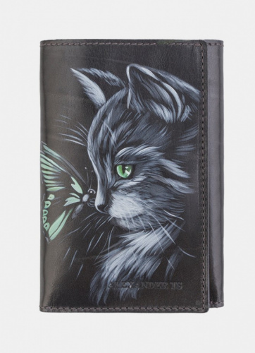 Женский кошелёк с рисунком кошечки "Знакомство" - кожаный женский кошелек-портмоне ручной работы с рисунком на заказ |  Sumnizza