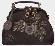 Кожаная сумка-саквояж "Инжир" ручной работы с рисунком и вышивкой на заказ
