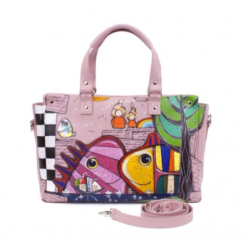 Комплект балетки и деловая сумка "Этно рыбы" - кожаный женский набор рюкзак и ботинки ручной работы с рисунком |  Sumnizza фото 9